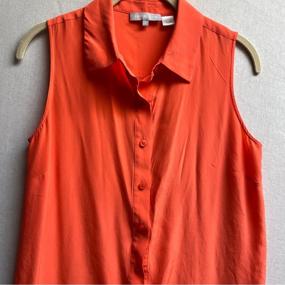 Zoe & Sam 100% Silk Orange Sleeveless Button-Down Dress Sz S - Picture 4 of 9